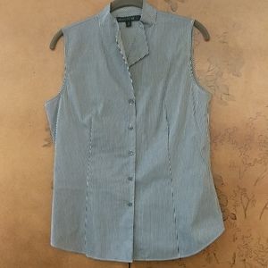 Lafayette 148 B&W Sleeveless Button Up Blouse